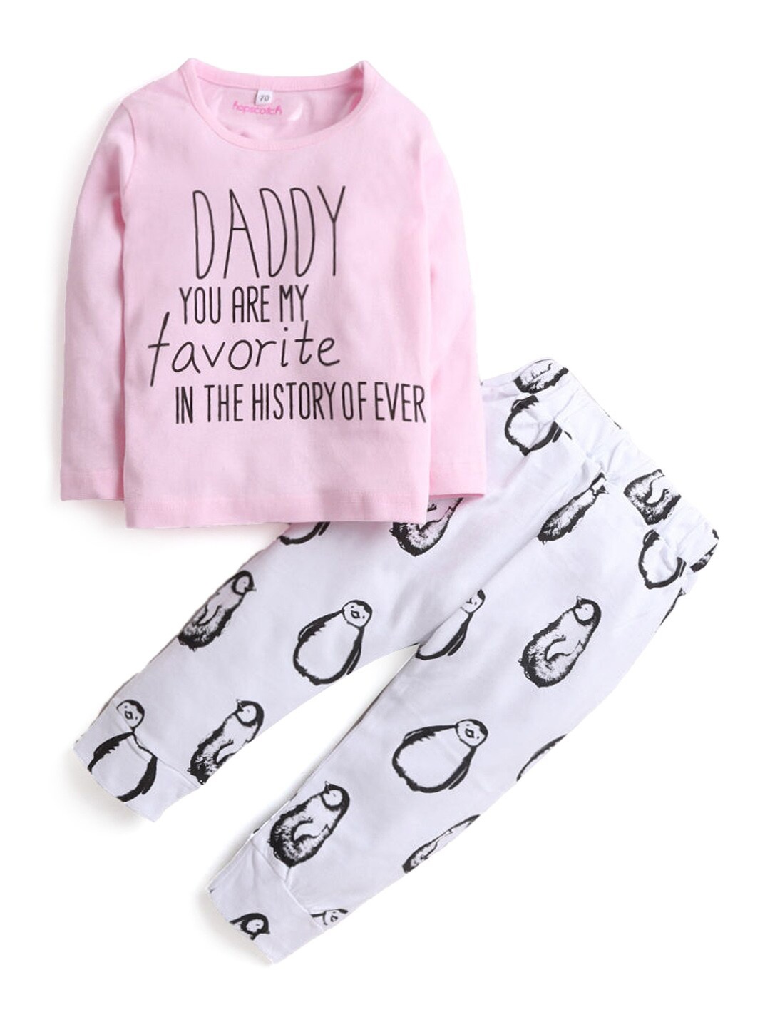 

Hopscotch Girls Pink & White Printed Pure Cotton T-shirt with Trousers
