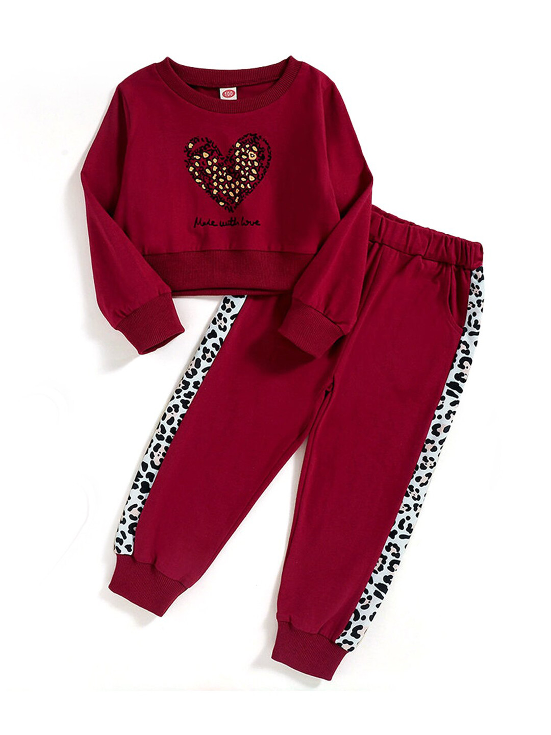 

Hopscotch Girls Printed Pure Cotton Round Neck Clothing Set, Maroon