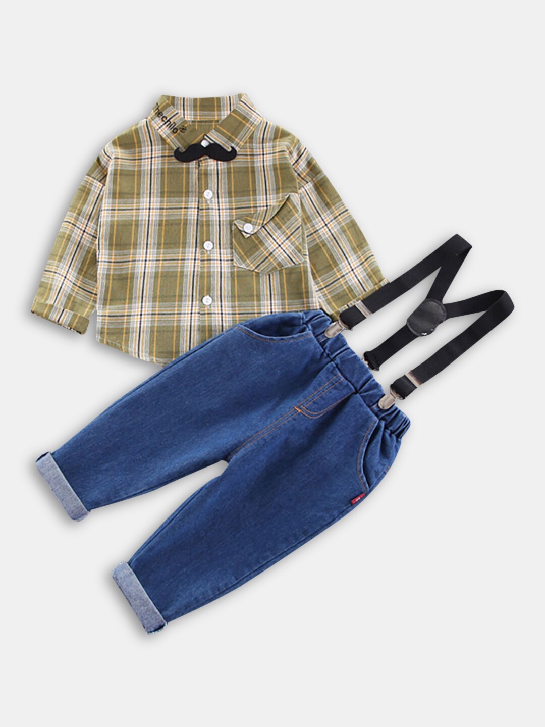 

Hopscotch Boys Checked Shirt with Trousers, Green