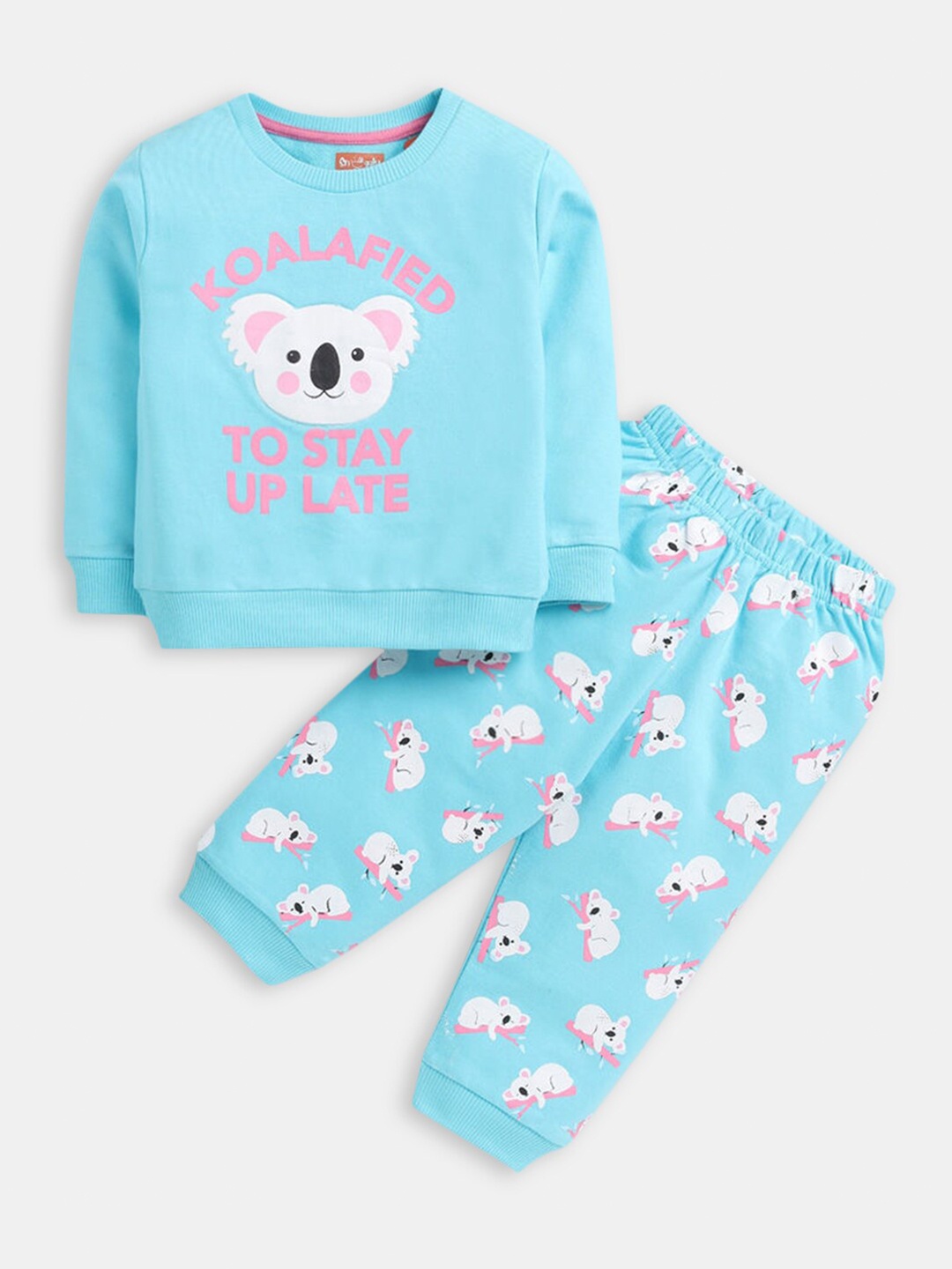 

Hopscotch Girls Printed Pure Cotton T-shirt with Trousers, Blue