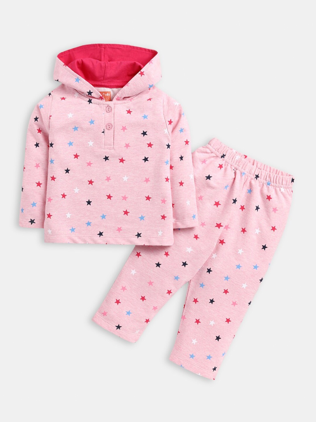 

Hopscotch Girls Printed Pure Cotton T-shirt with Trousers, Pink