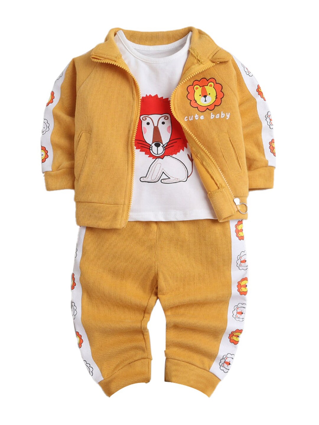 

Hopscotch Boys Printed Pure Cotton T-shirt with Trousers, Yellow