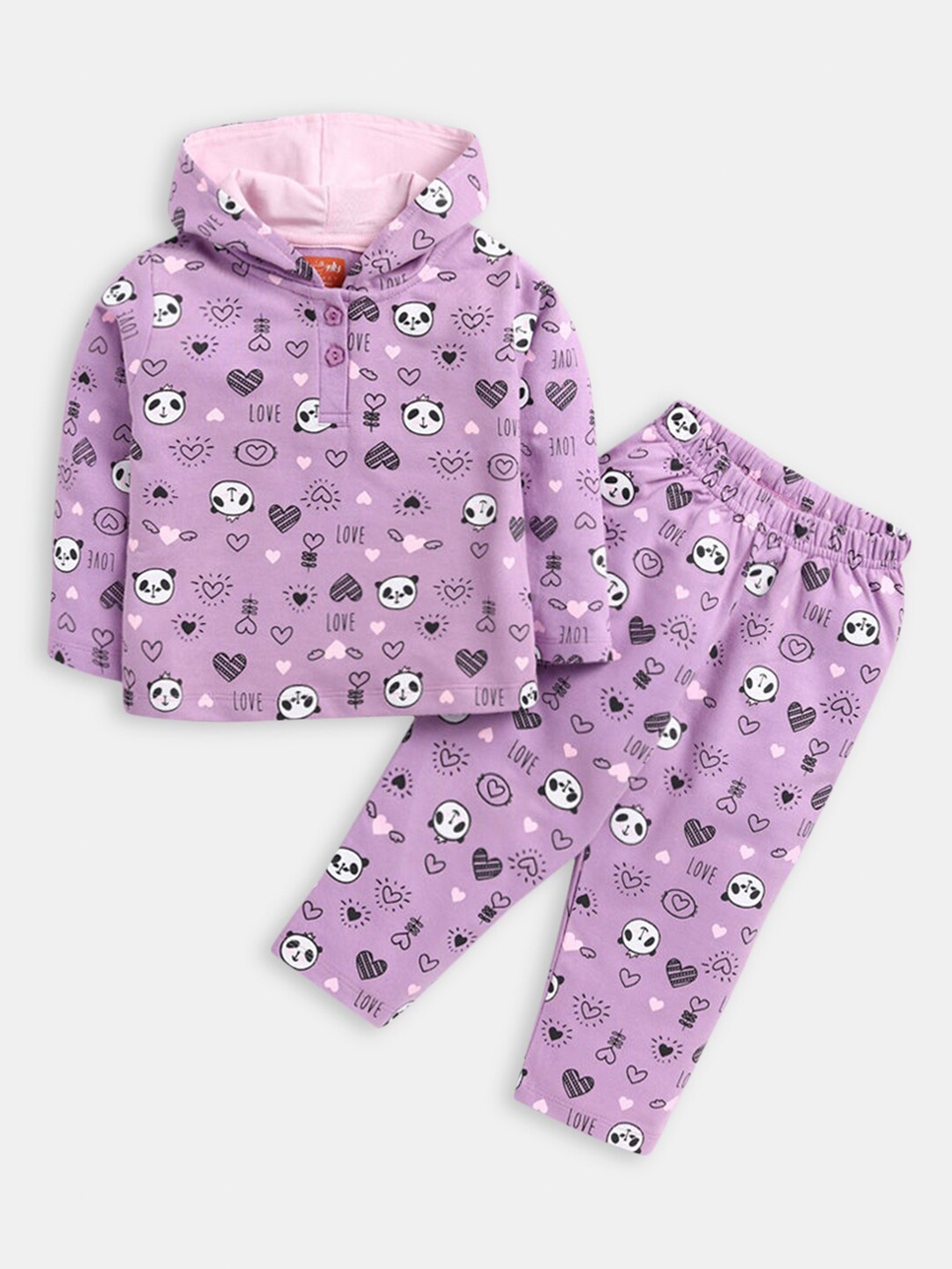 

Hopscotch Girls Printed Pure Cotton T-shirt with Trousers, Purple
