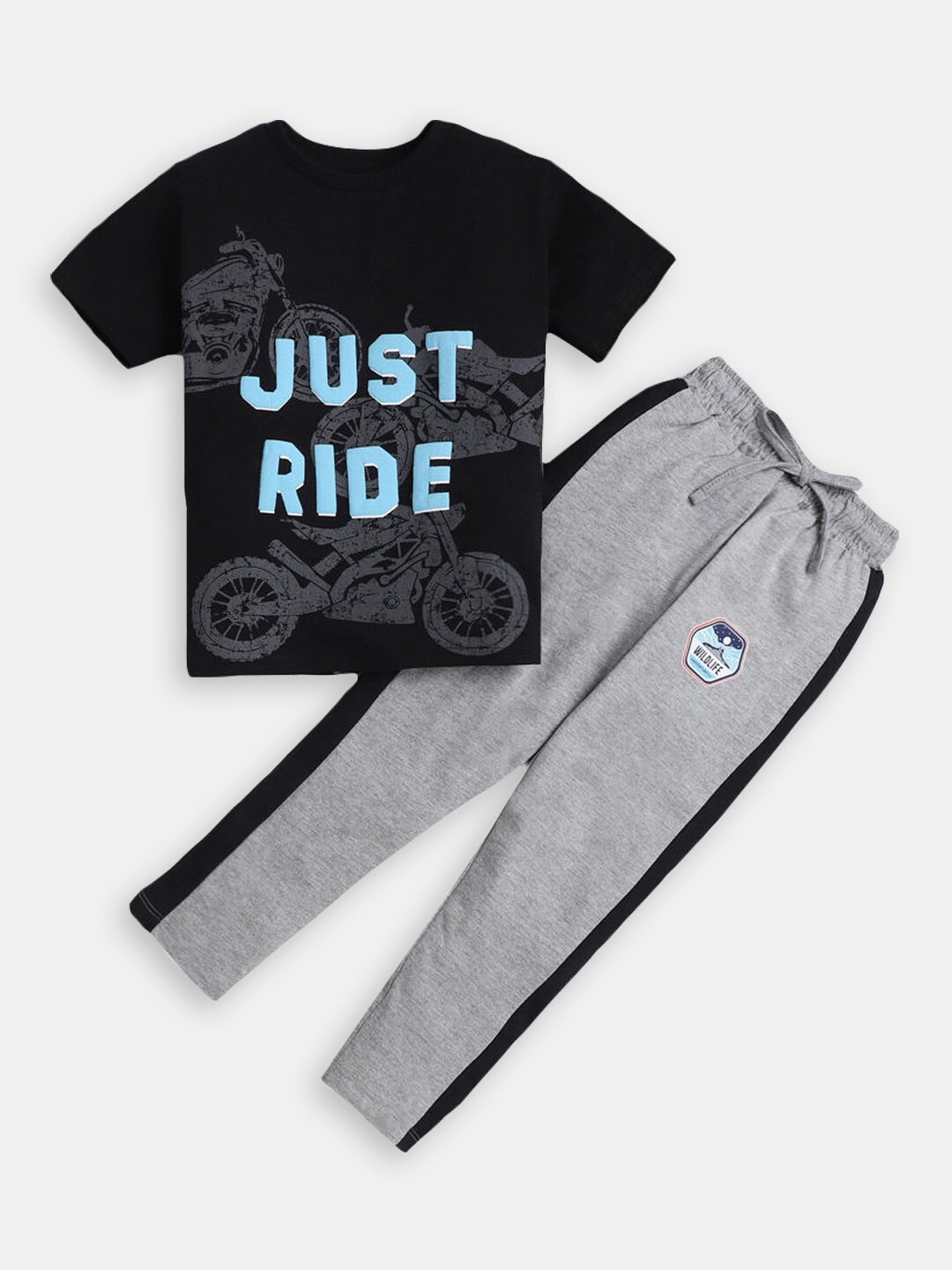 

Hopscotch Boys Printed T-shirt with Trousers, Black