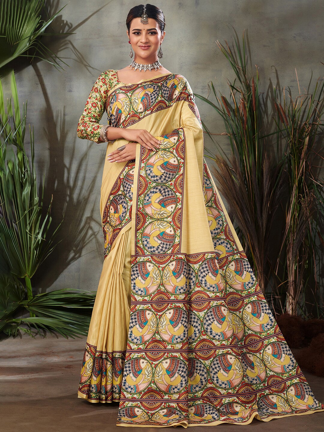 

Saree mall Ethnic Motifs Silk Blend Taant Sarees, Yellow