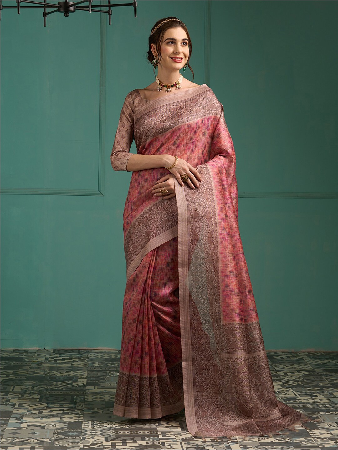 

Saree mall Abstract Printed Banarasi Traditional Sarees, Pink