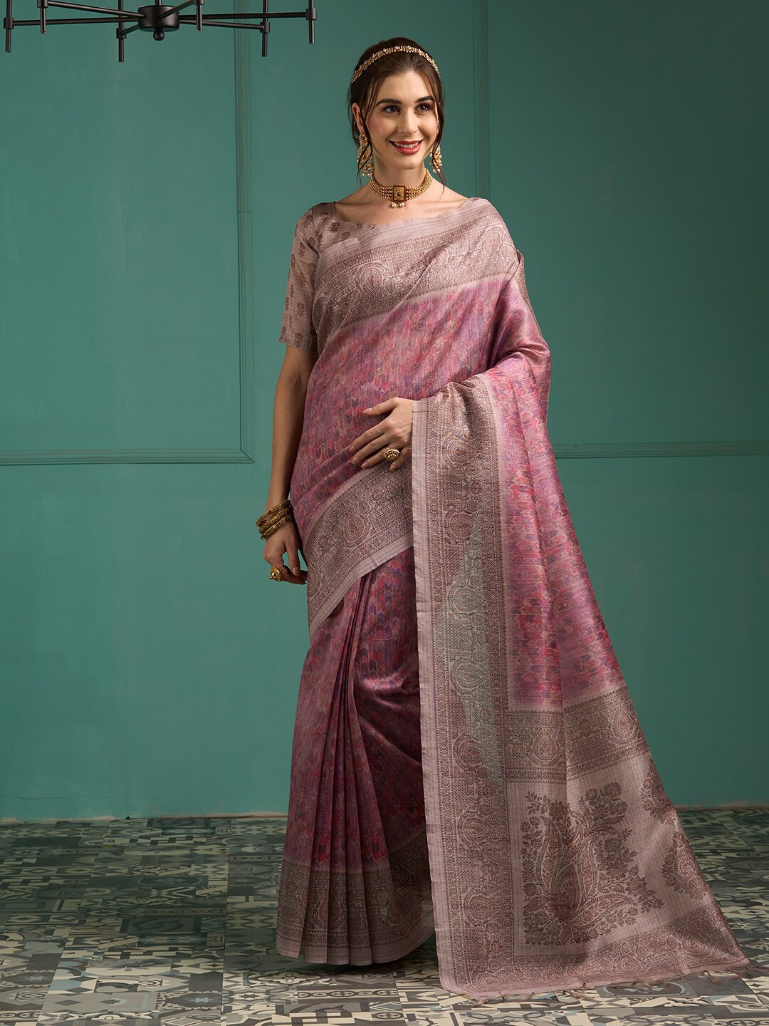 

Saree mall Ethnic Motifs Printed Banarasi Traditional Sarees, Pink