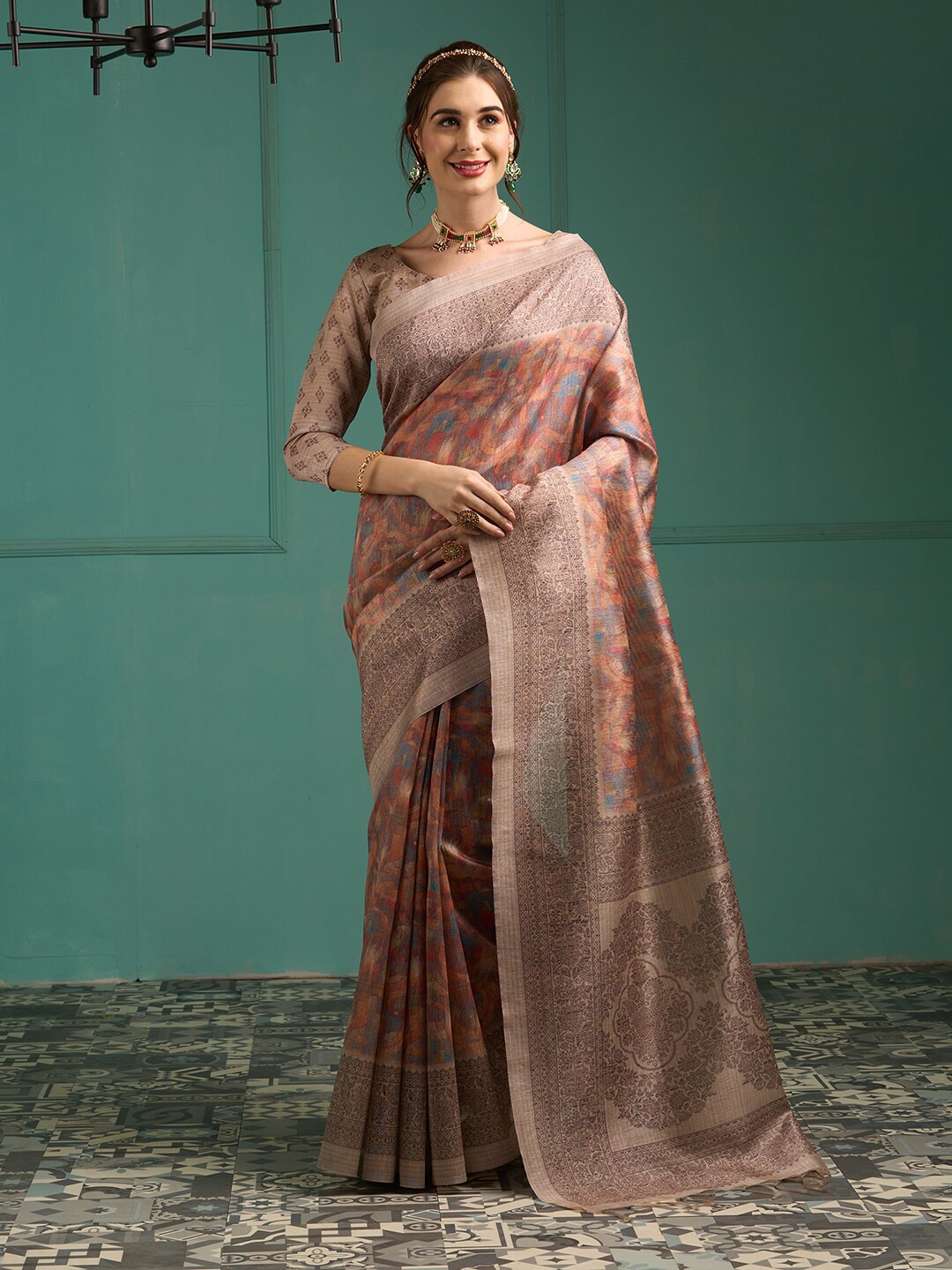 

Saree mall Abstract Printed Banarasi Traditional Sarees, Rust