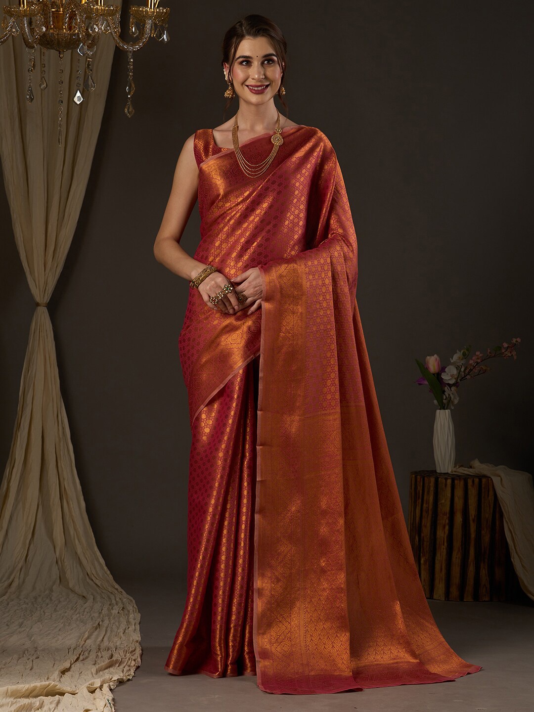 

Saree mall Ethnic Motifs Zari Kanjeevaram Sarees, Pink