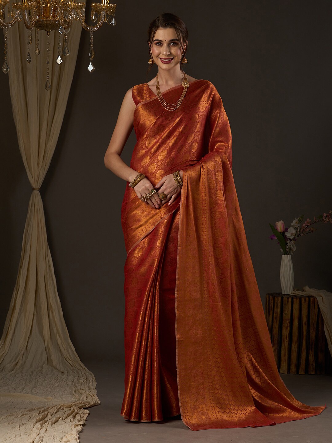 

Saree mall Woven Design Zari Kanjeevaram Traditional Sarees, Red