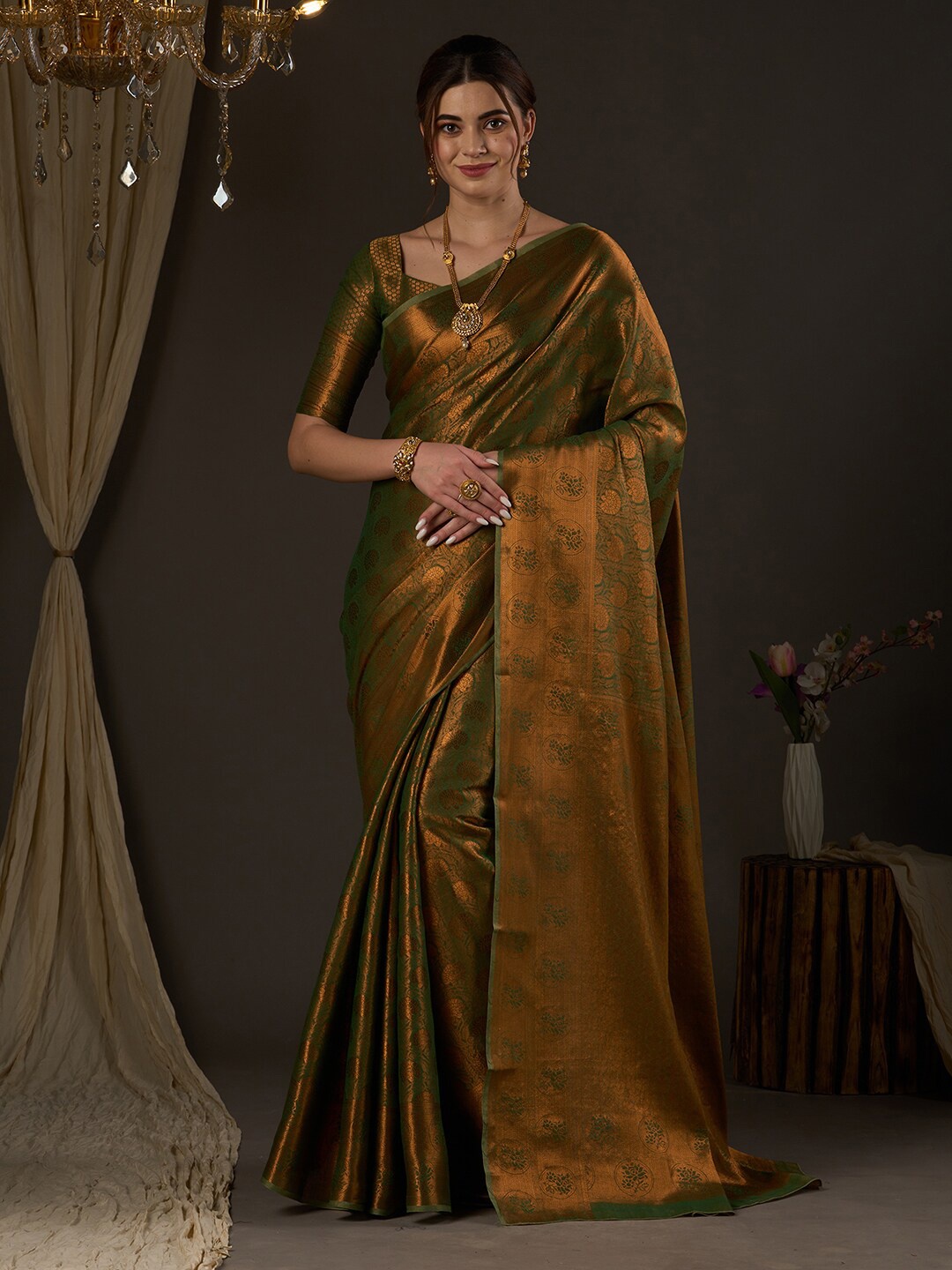 

Saree mall Woven Design Zari Kanjeevaram Traditional Sarees, Green