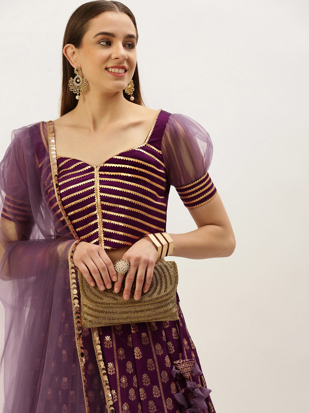 

Ethnovog Embellished Gotta Patti Ready To Wear Lehenga & Blouse With Dupatta, Purple