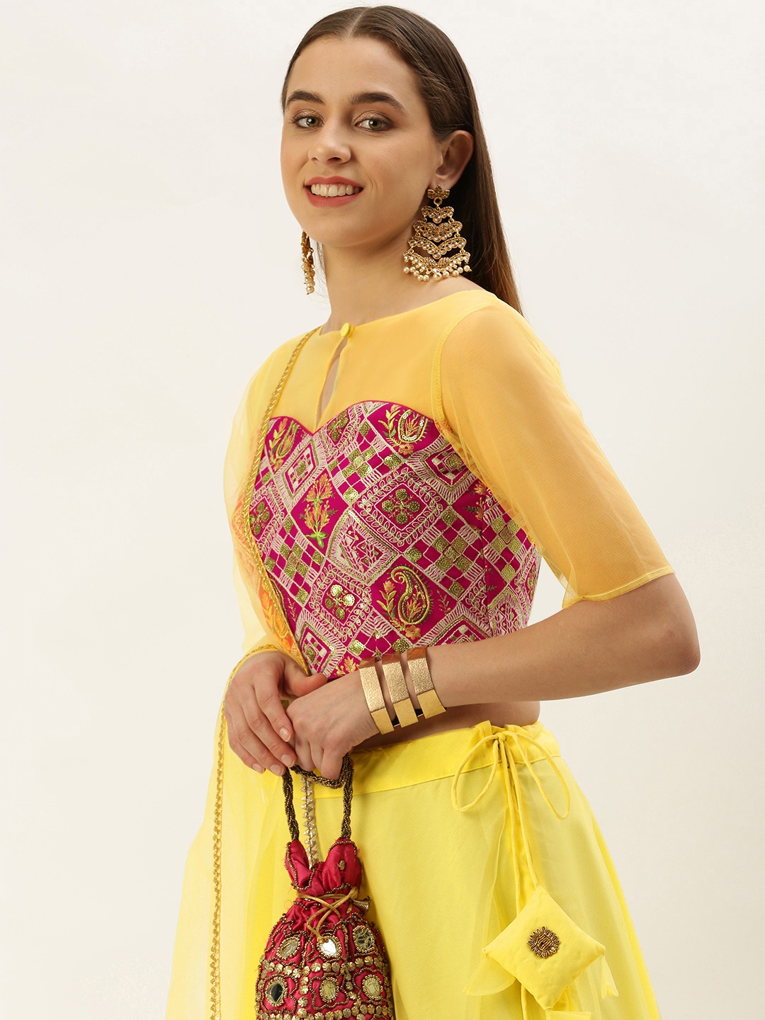 

Ethnovog Embroidered Sequinned Ready To Wear Lehenga & Blouse With Dupatta, Pink