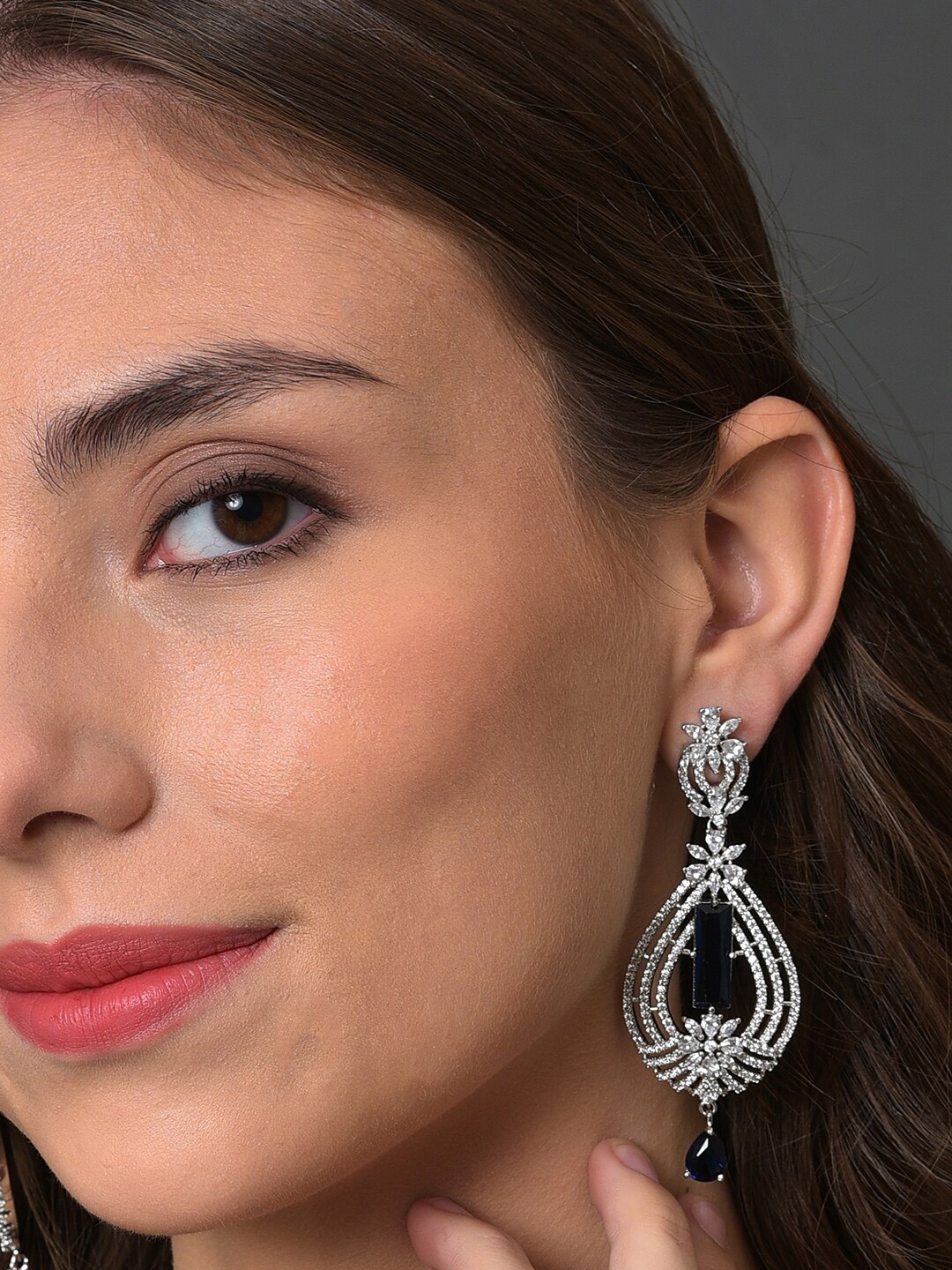

SOHI Silver-Plated Contemporary Drop Earrings, Blue
