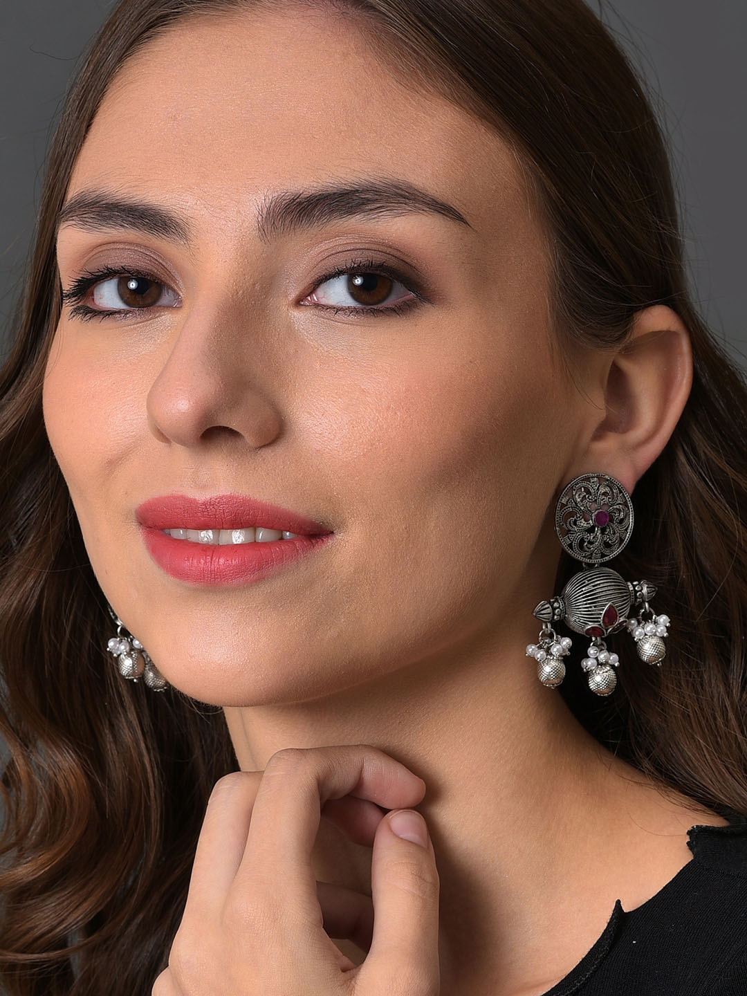 

SOHI Women Silver Plated Geometric Drop Earrings