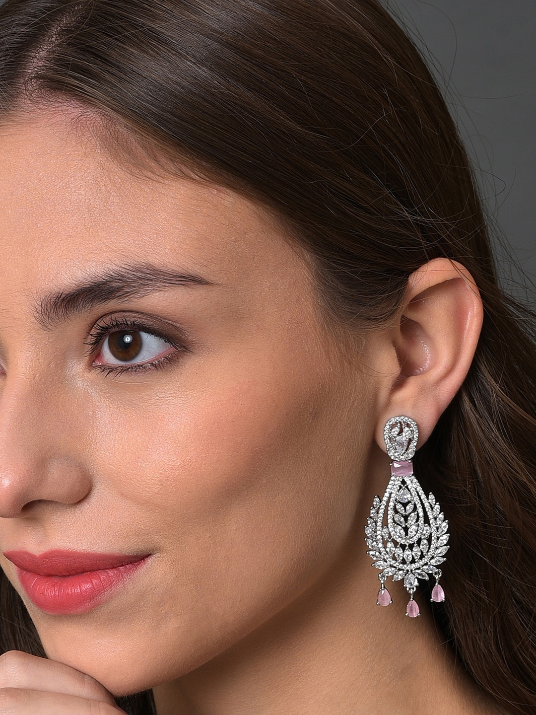 

SOHI Women Silver Plated Contemporary Drop Earrings, Pink