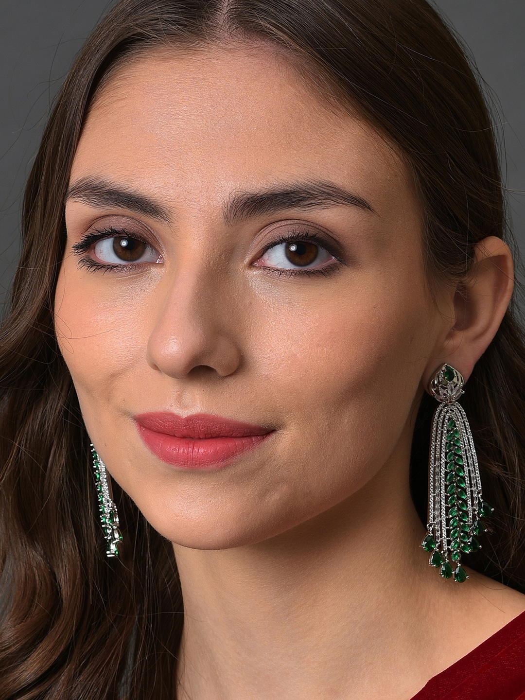 

SOHI Women Silver Plated Contemporary Drop Earrings, Green