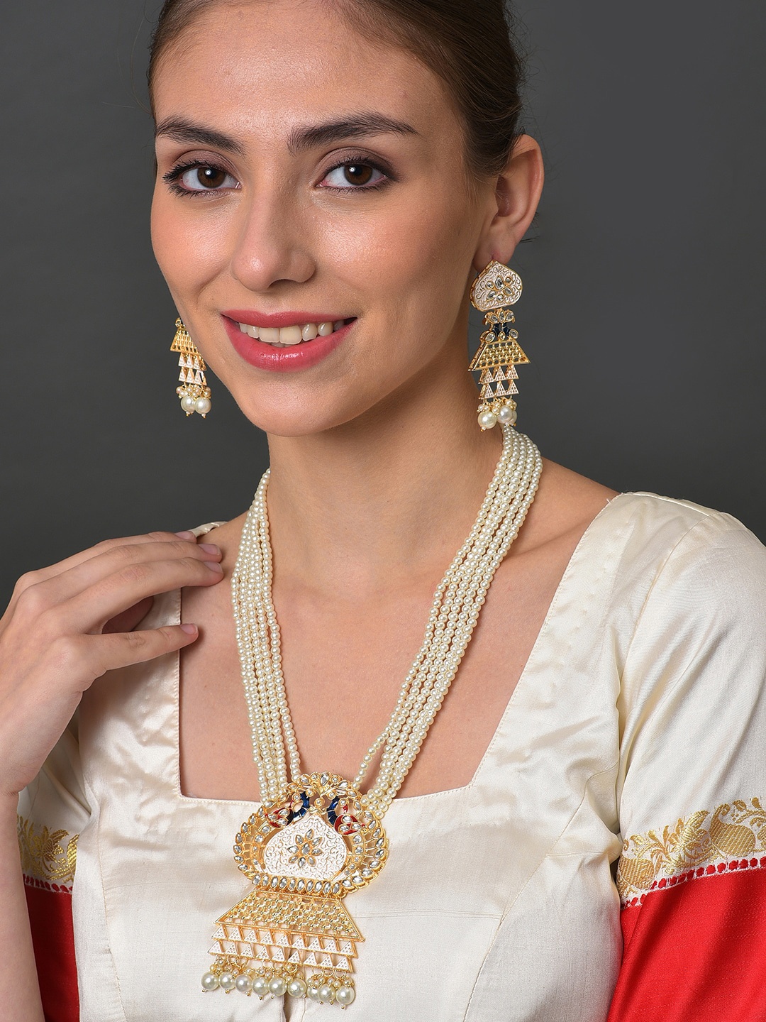 

SOHI Meenakari & Artificial Stones Studded & Beaded Jewellery Set, Gold