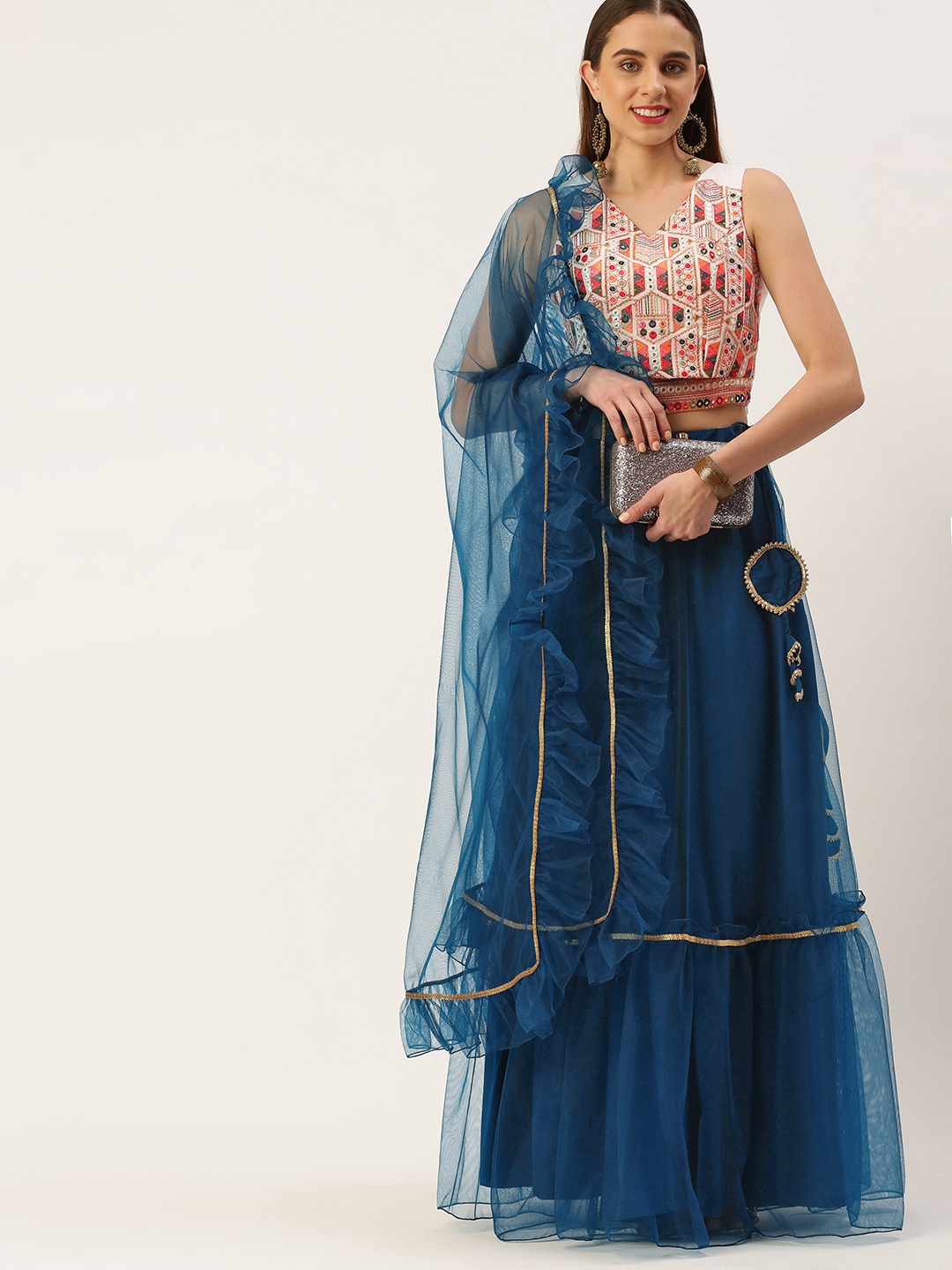 

Ethnovog Embroidered Ready To Wear Lehenga & Blouse With Dupatta, White