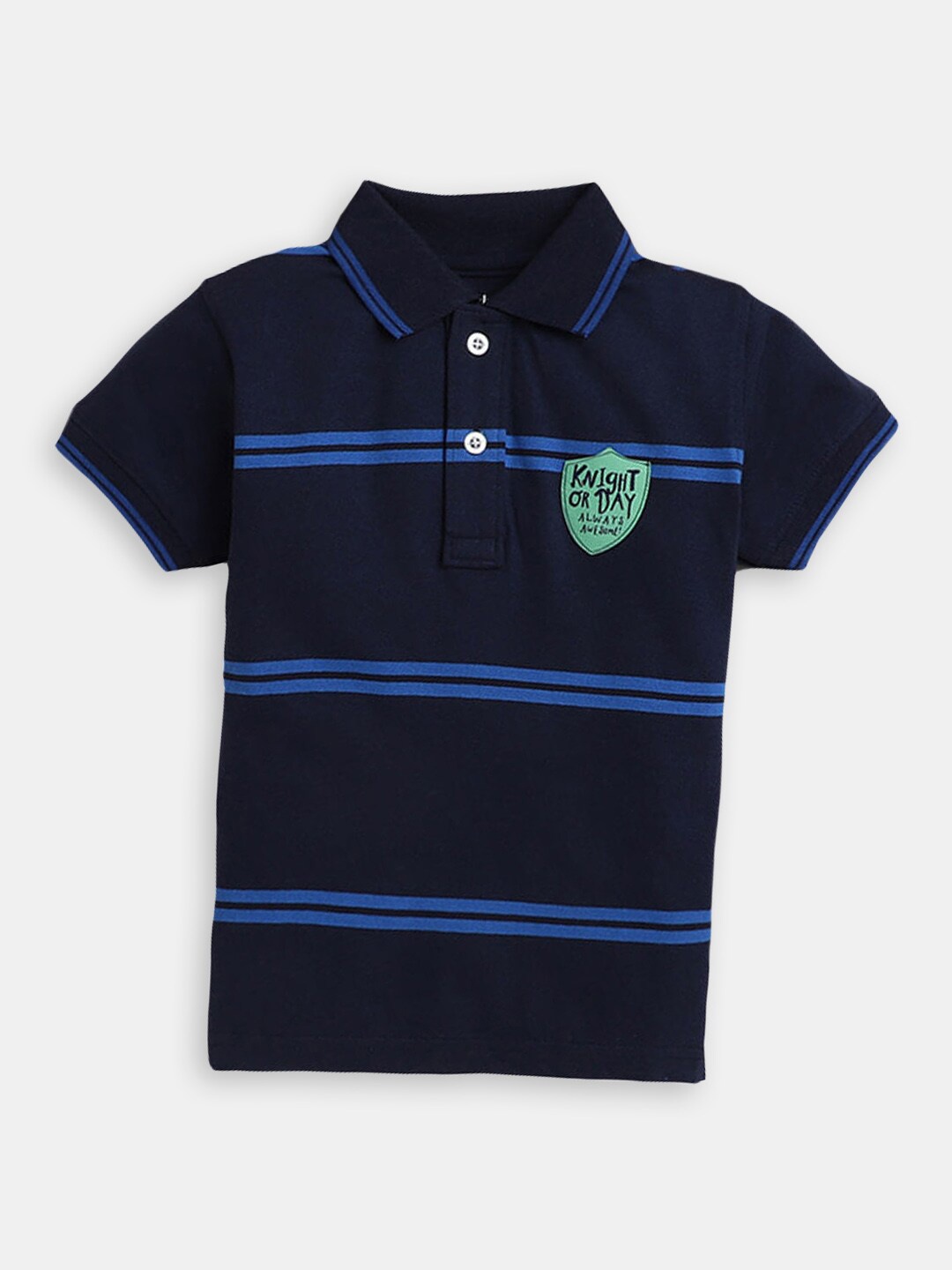 

Hopscotch Boys Striped Polo Collar Cotton T-shirt, Navy blue