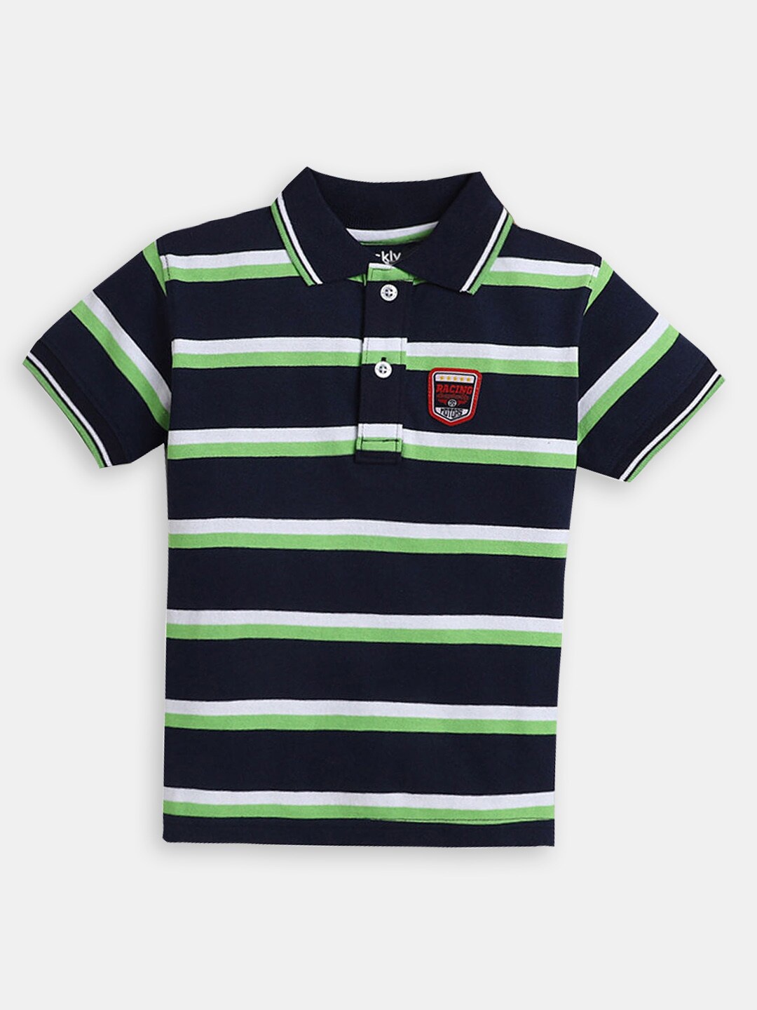 

Hopscotch Boys Striped Polo Collar Cotton T-shirt, Navy blue