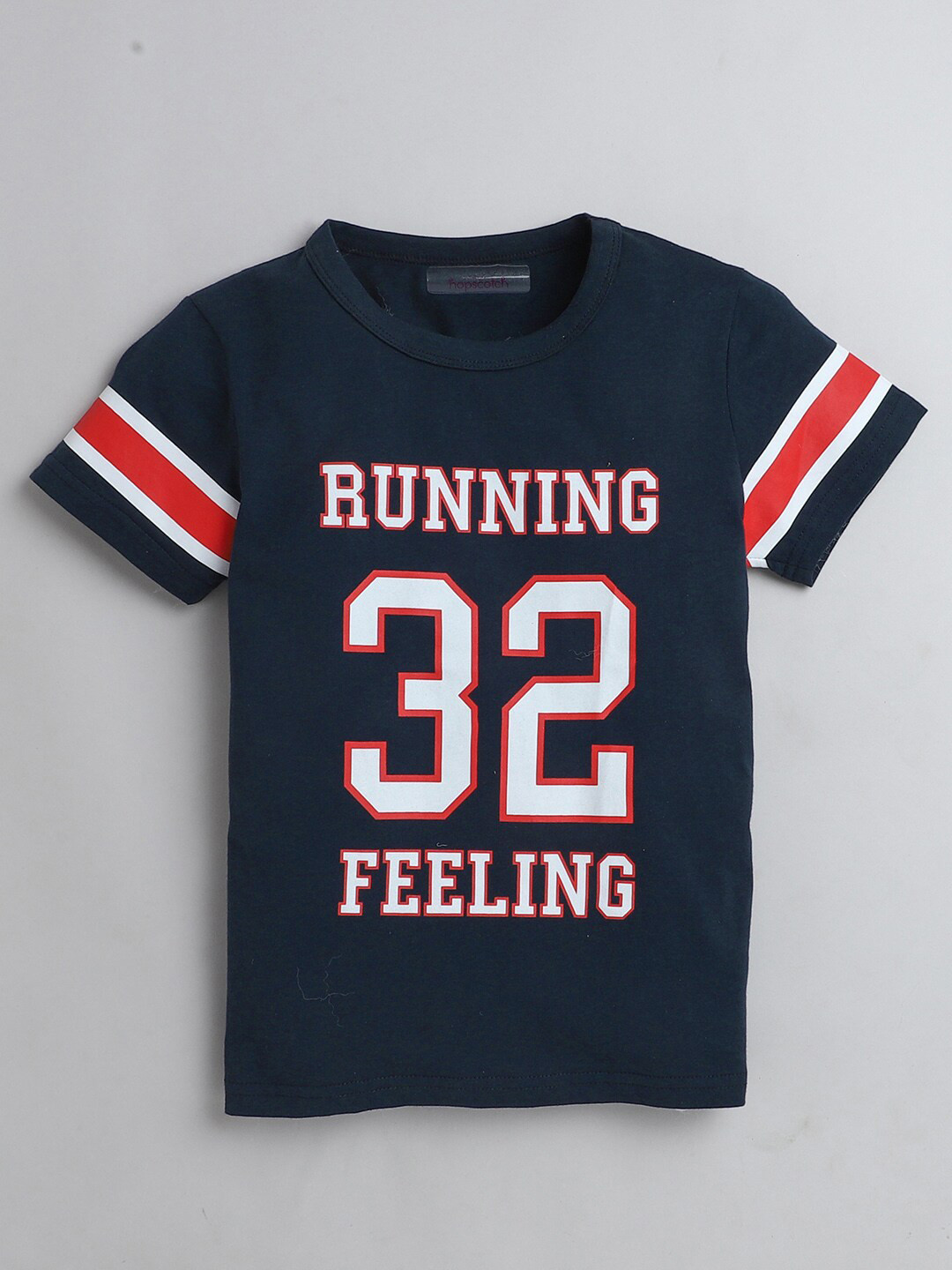 

Hopscotch Boys Typography Printed Cotton T-shirt, Navy blue