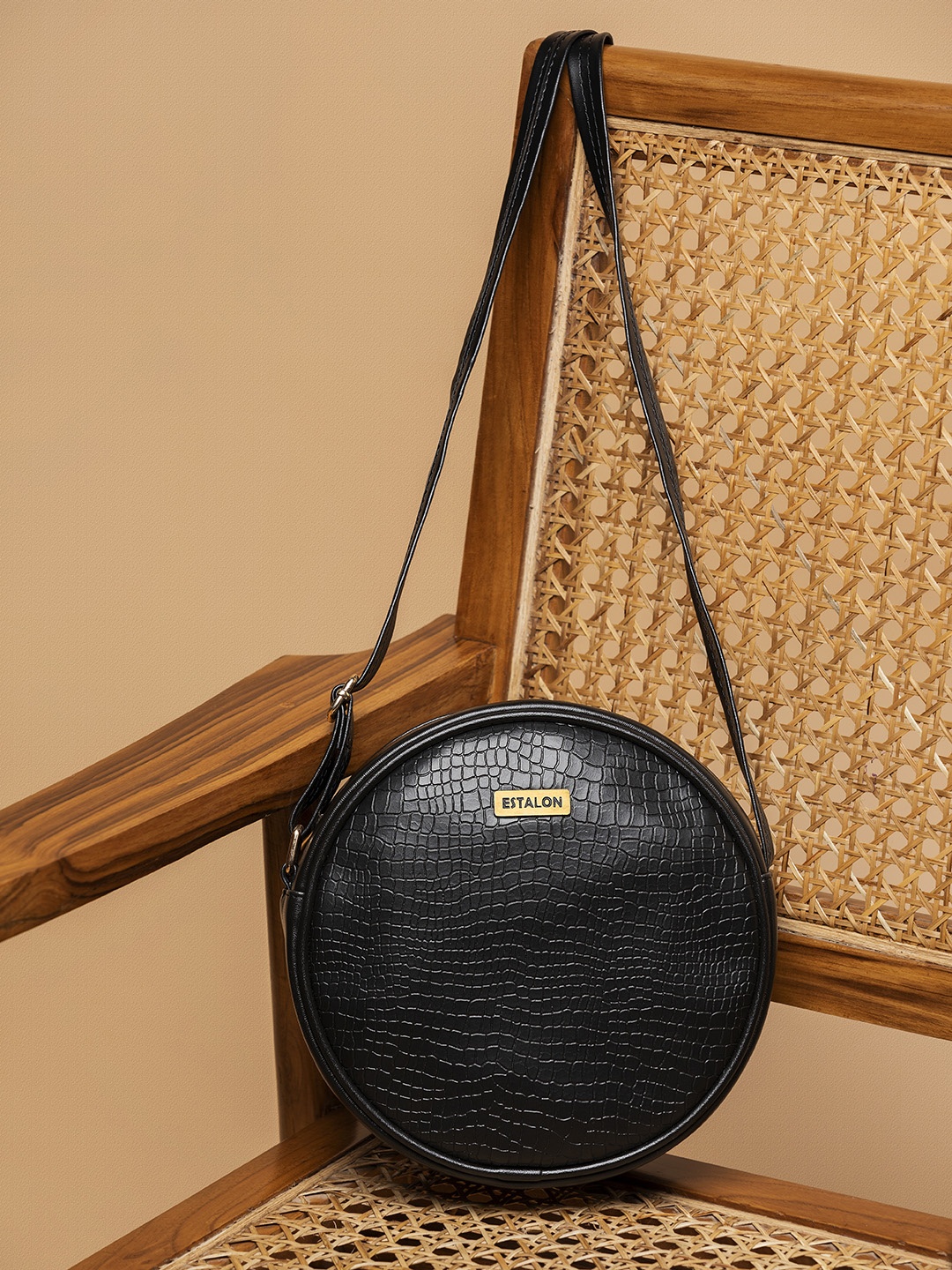 

ESTALON Textured Structured Sling Bag, Black