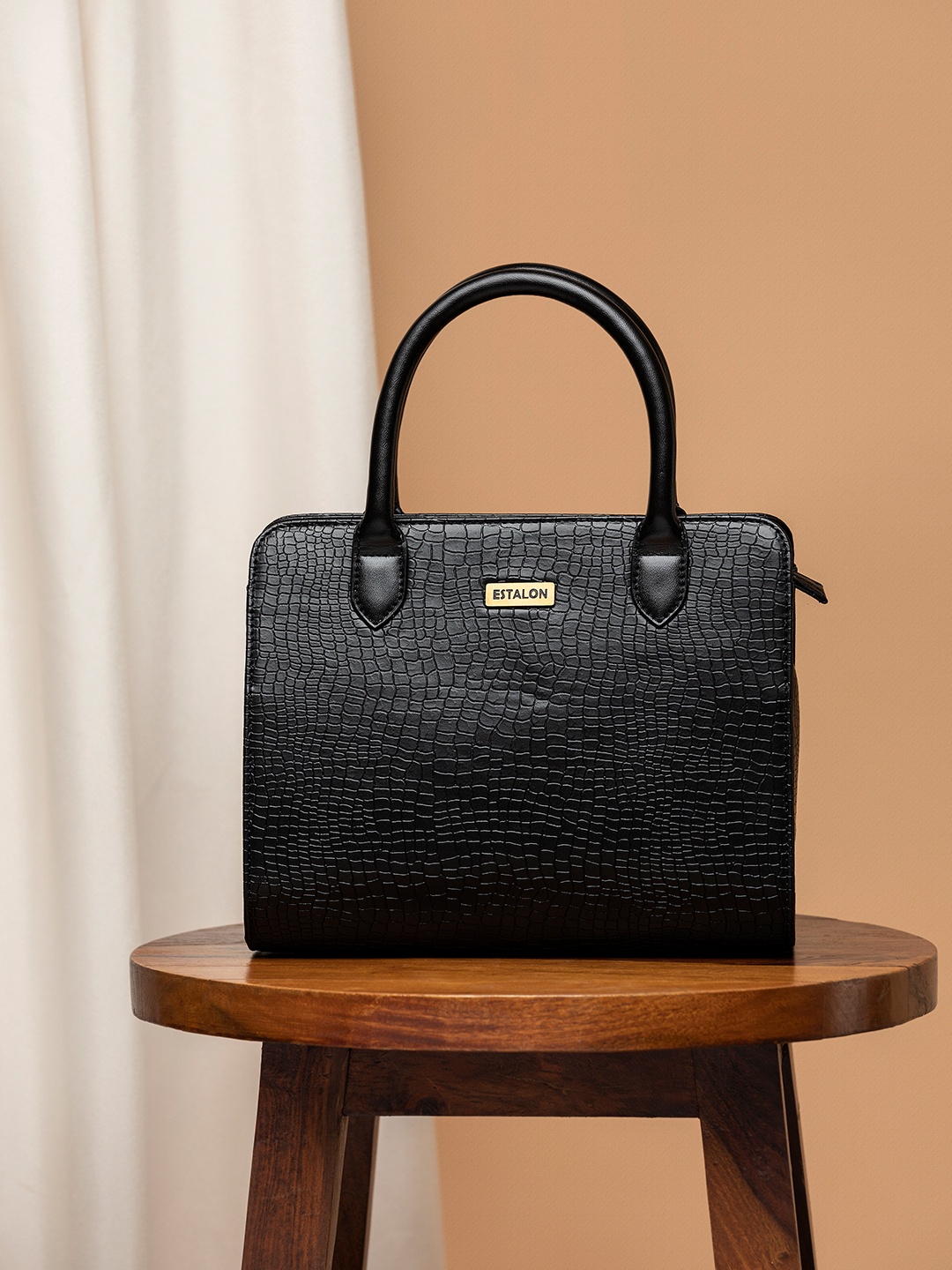 

ESTALON Textured PU Structured Handheld Bag, Black