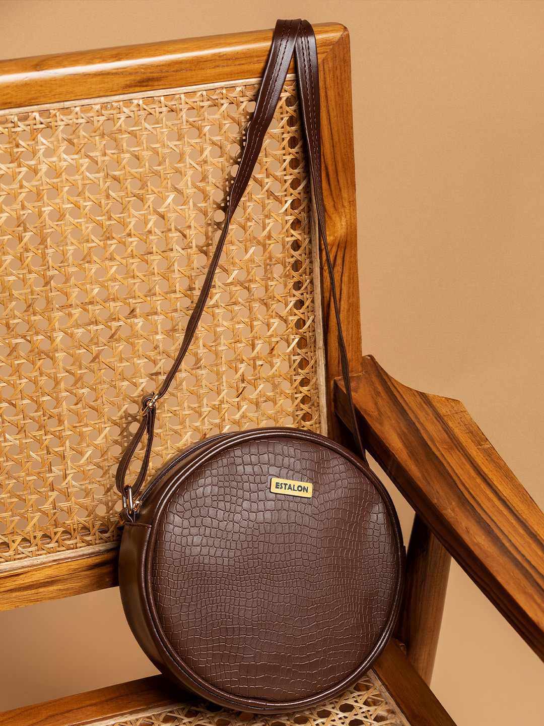 

ESTALON Textured PU Structured Sling Bag, Brown