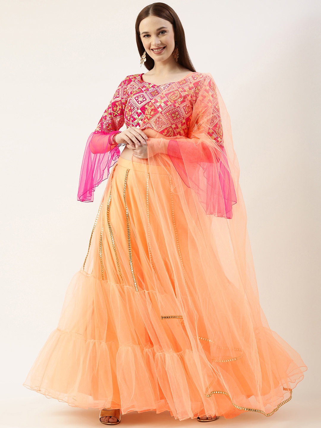 

Ethnovog Woven Design Ready to Wear Lehenga & Blouse With Dupatta, Pink