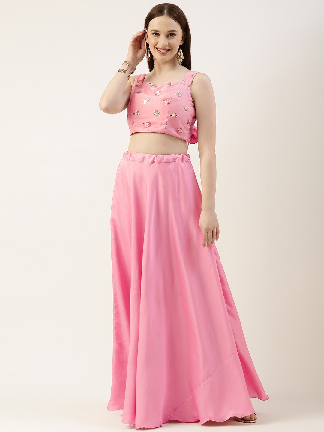 

Ethnovog Sequinned Embellished Ready to Wear Lehenga Choli, Pink