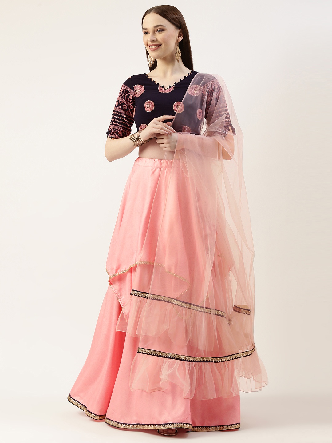 

Ethnovog Ready to Wear Lehenga & Blouse With Dupatta, Navy blue