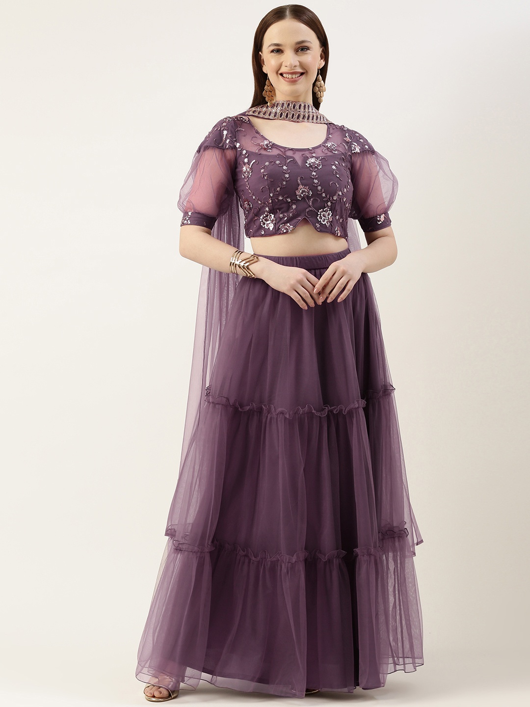 

Ethnovog Ready to Wear Lehenga & Embroidered Blouse With Dupatta, Purple