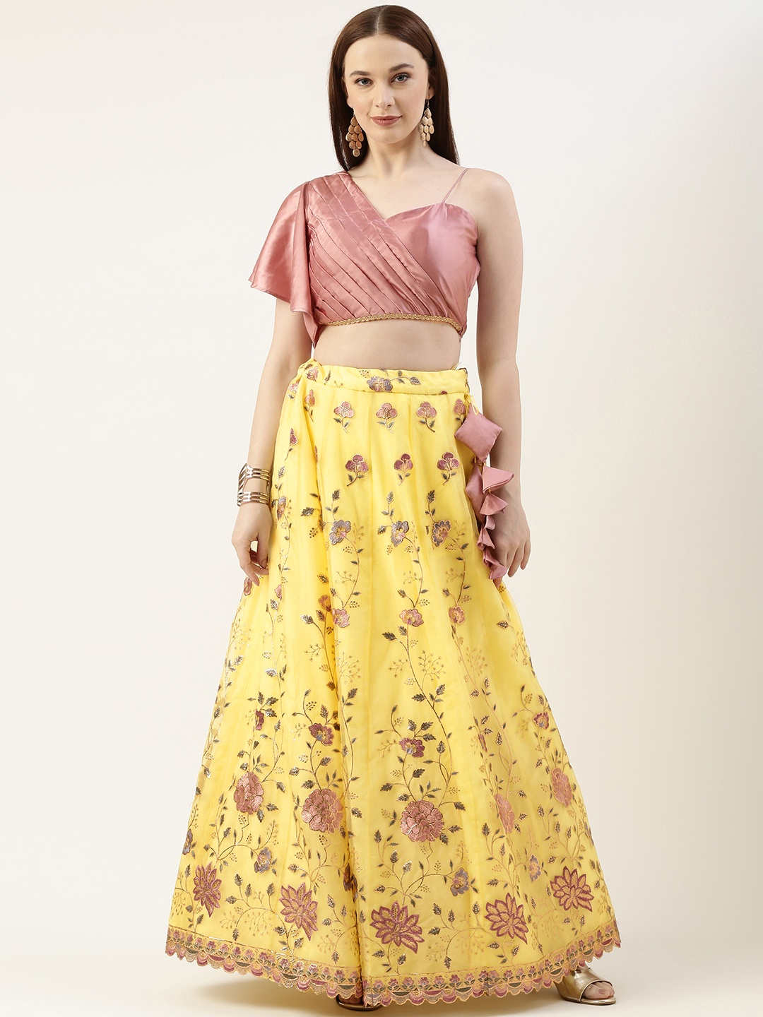 

Ethnovog Floral Embroidered Ready to Wear Lehenga Choli, Pink