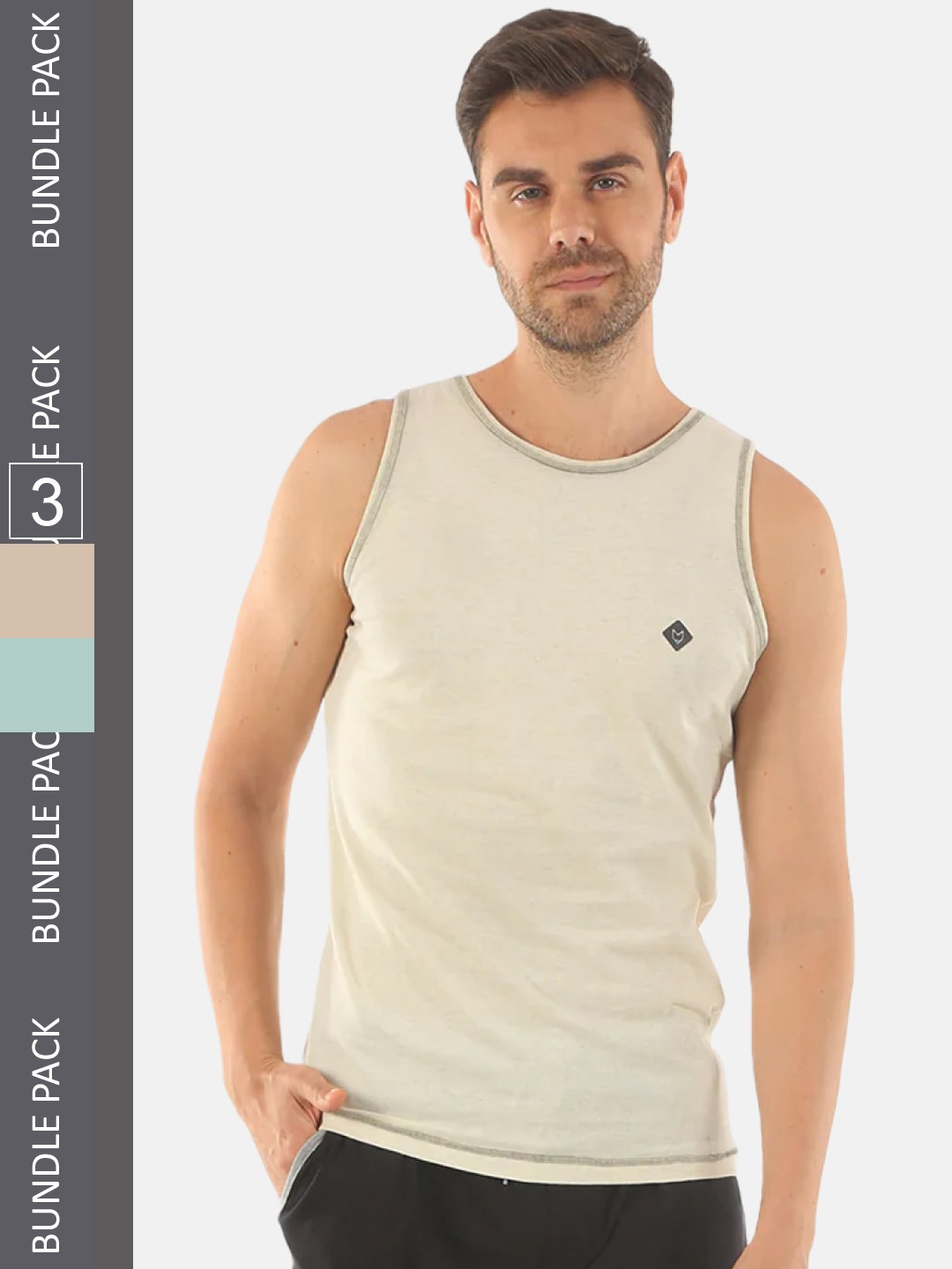

Almo Wear Men Pack Of 3 Cotton Innerwear Basic Vests, Beige