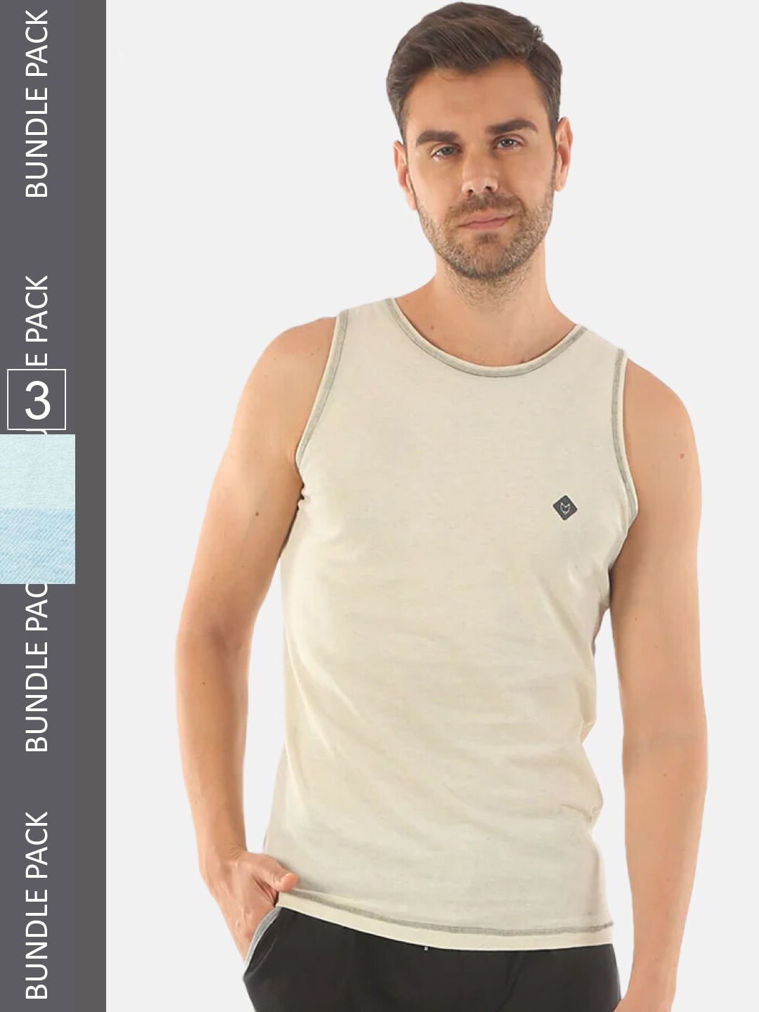 

Almo Wear Men Pack Of 3 Cotton Innerwear Basic Vests, Beige