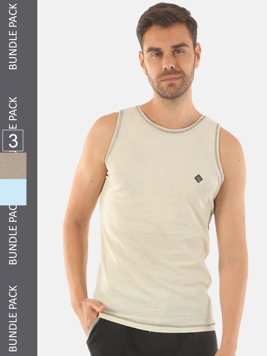 

Almo Wear Men Pack Of 3 Cotton Innerwear Basic Vests, Beige