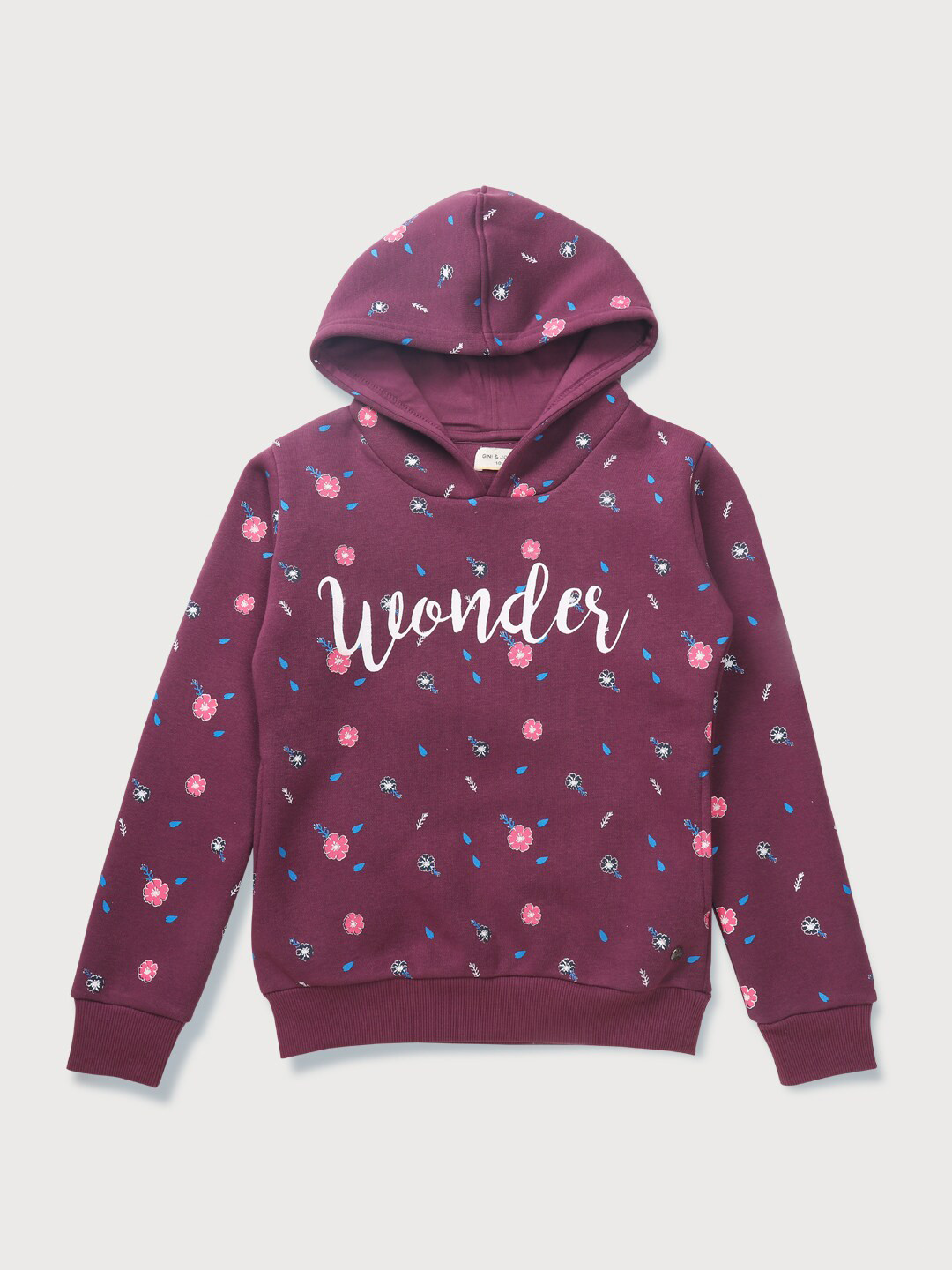 

Gini and Jony Girls Printed Cotton Hooded Sweatshirt, Purple