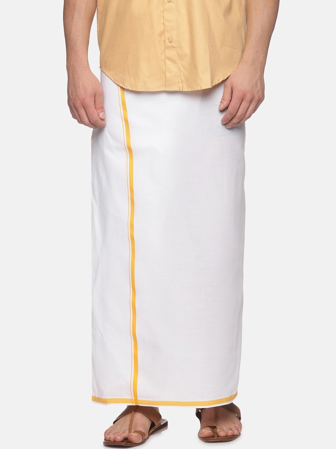 

Jansons Men Cotton Dhoti With Border, White