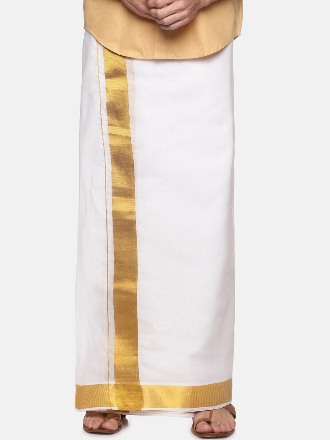 

Jansons Men Cotton Dhoti With Zari Border, White