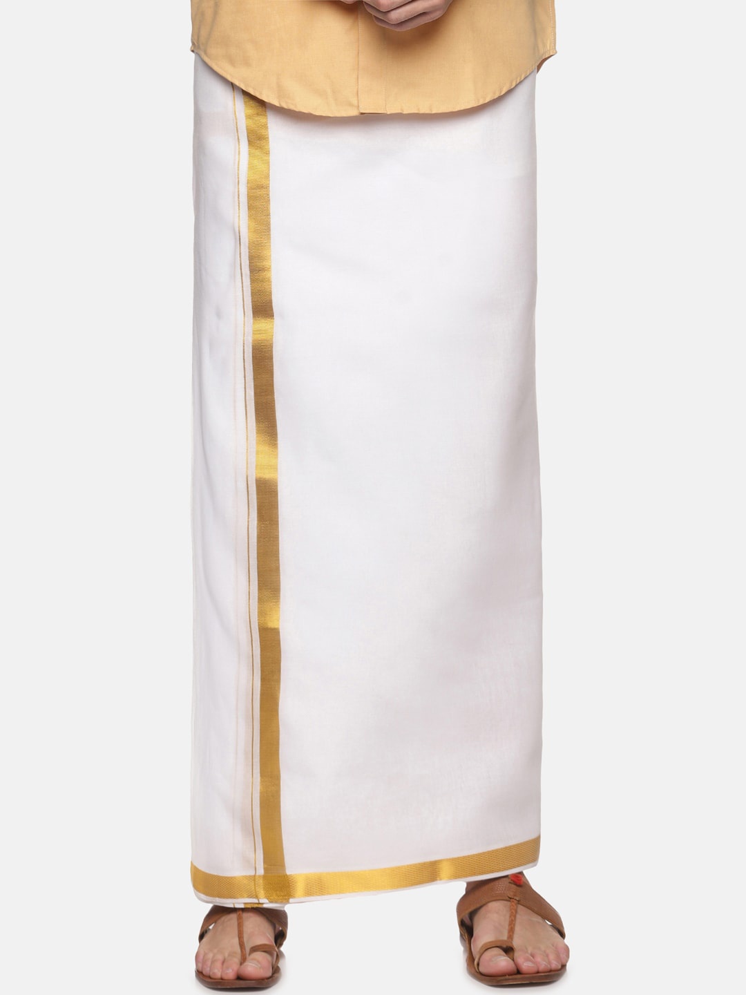 

Jansons Men Cotton Dhoti With Zari Border, White