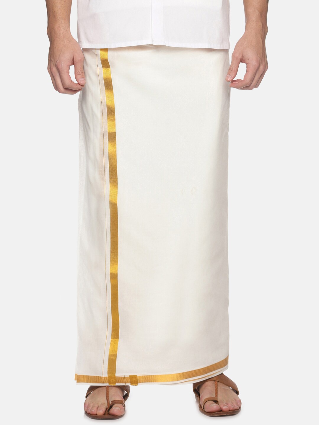 

Jansons Men Cotton Dhotis with Border, White