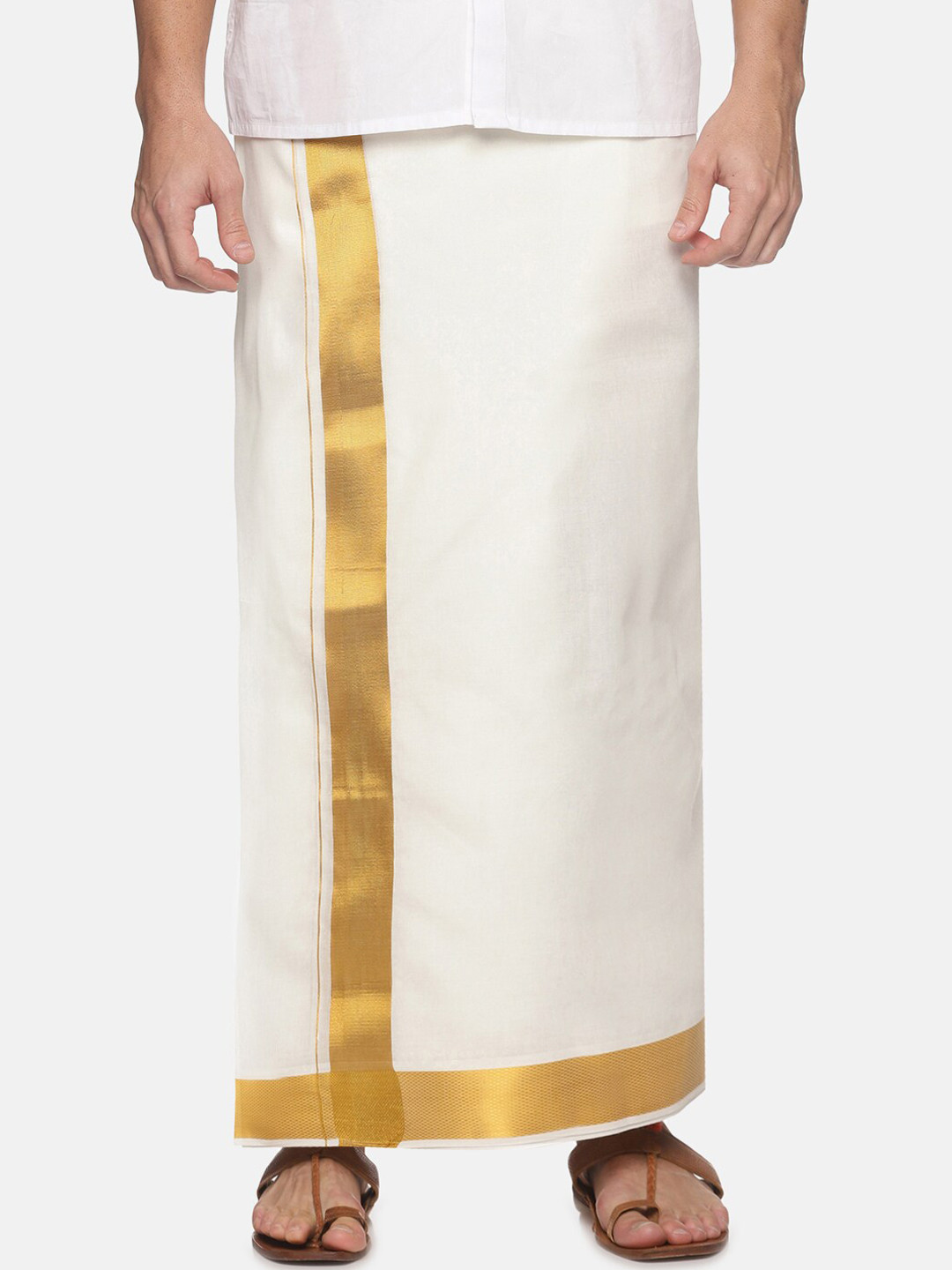 

Jansons Men Cotton Dhoti With Zari Border, White