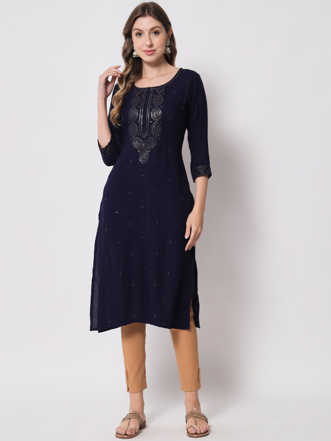 

ADORRO Women Blue Ethnic Motifs Embroidered Kurta