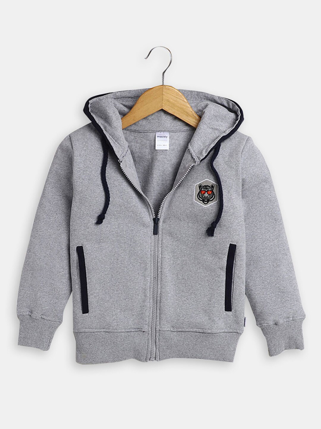 

Hopscotch Boys Solid Hooded Sweatshirt, Grey melange