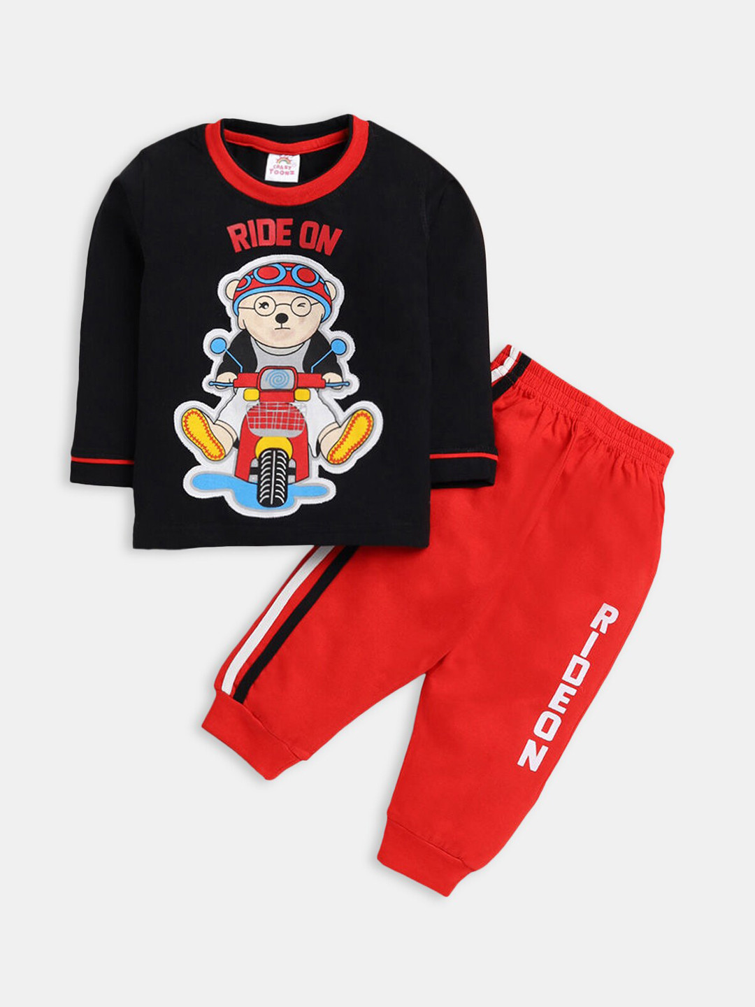 

Hopscotch Boys Printed Pure Cotton Night suit, Black