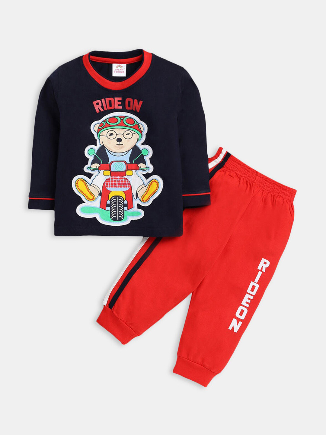 

Hopscotch Boys Typography Printed Pure Cotton Night suit, Navy blue