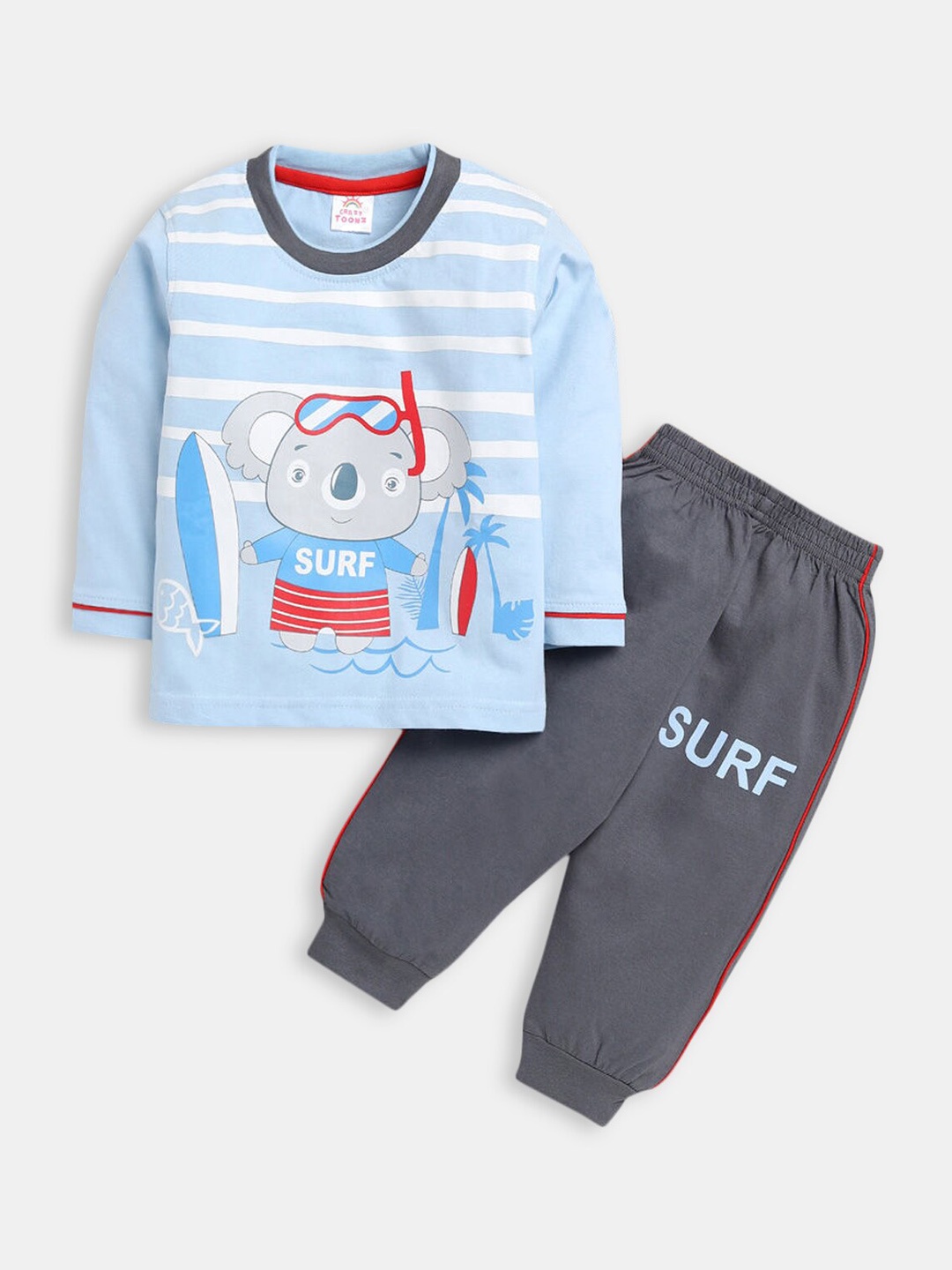 

Hopscotch Boys Graphic Printed Pure Cotton Night suit, Blue