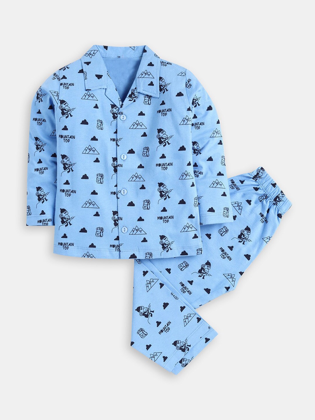 

Hopscotch Boys Printed Pure Cotton Night suit, Blue