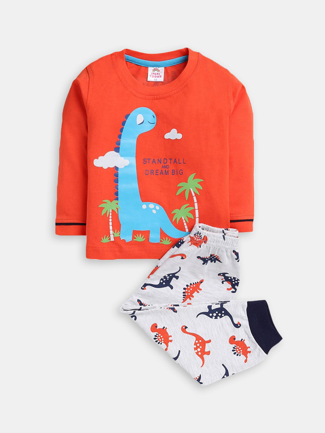 

Hopscotch Boys Printed Pure Cotton Night suit, Orange